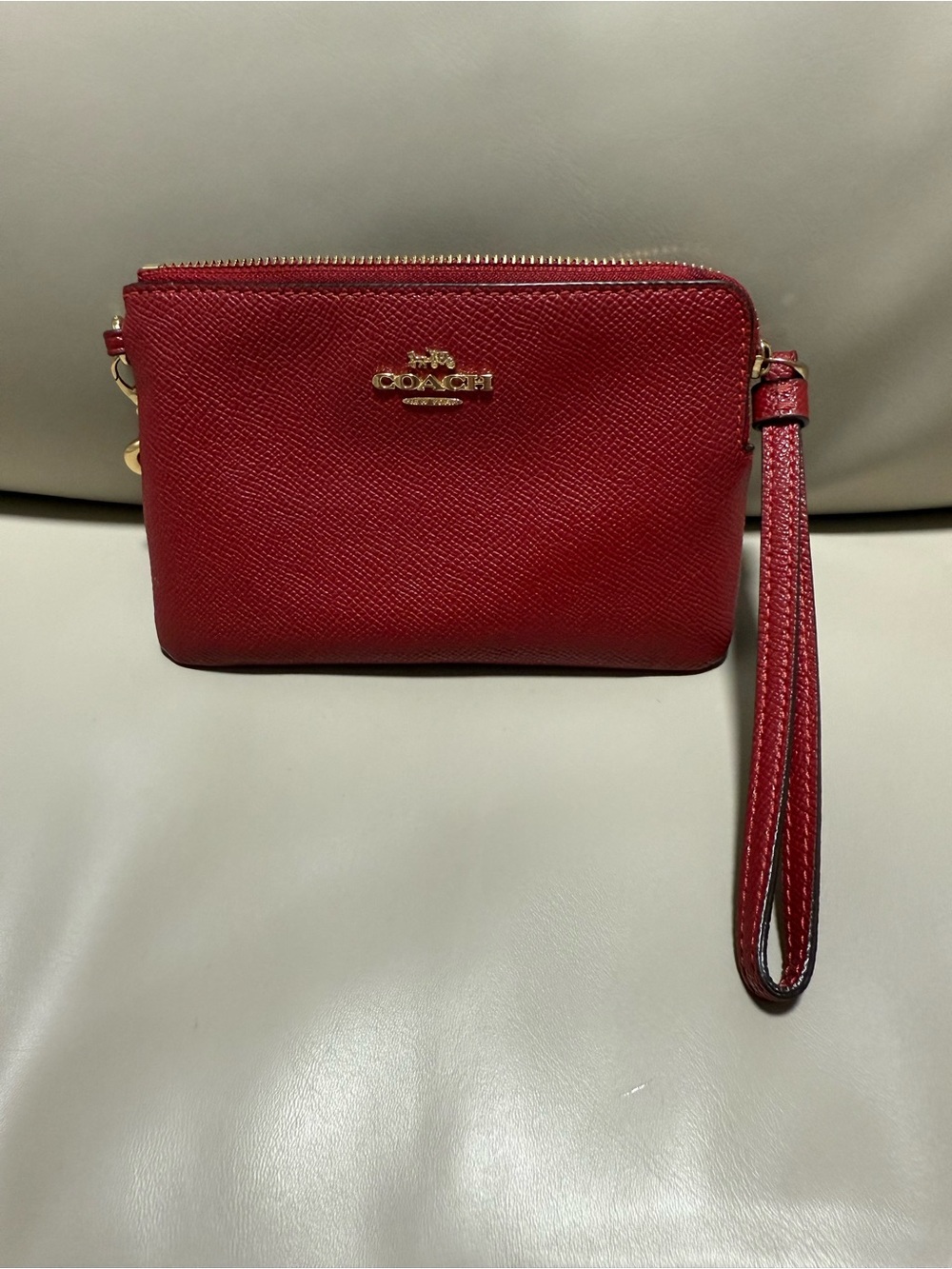 Coach Red Leather Wristlet with Gold Logo